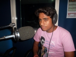 Anuj of B.ScIT in recording at Radio Dhum
